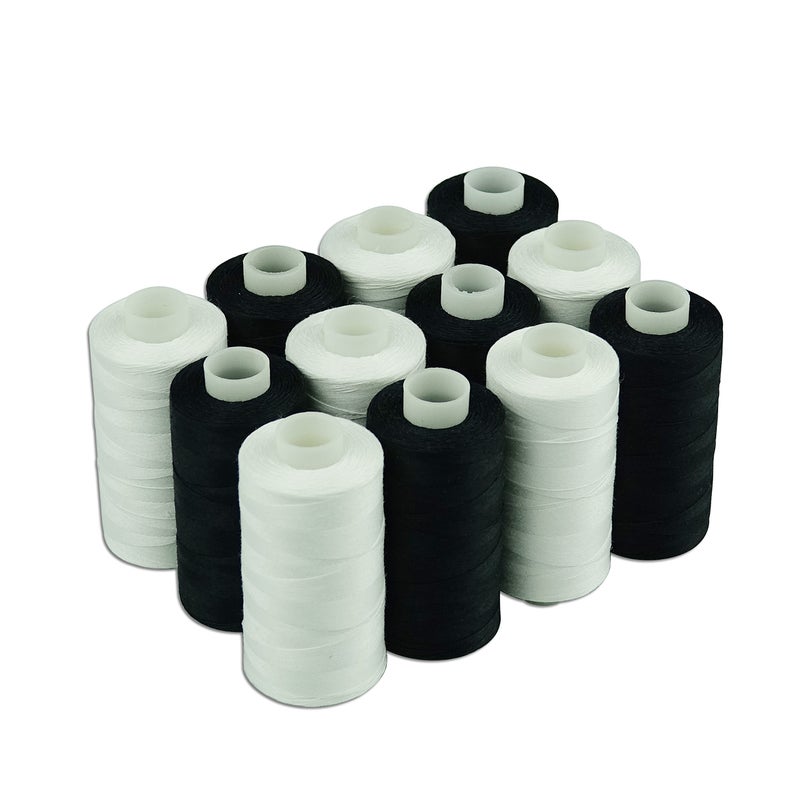 Simthread 6 White 6 Black 100% Cotton Sewing Thread 50s/3 for Quilting etc - 550 Yards Each - Image 2